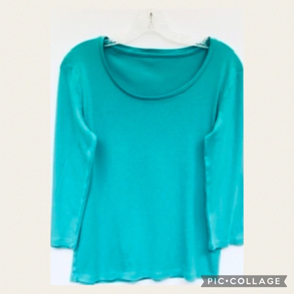 Soft Turquoise Blue 3/4 Sleeve Tee Size M - Picture 6 of 8